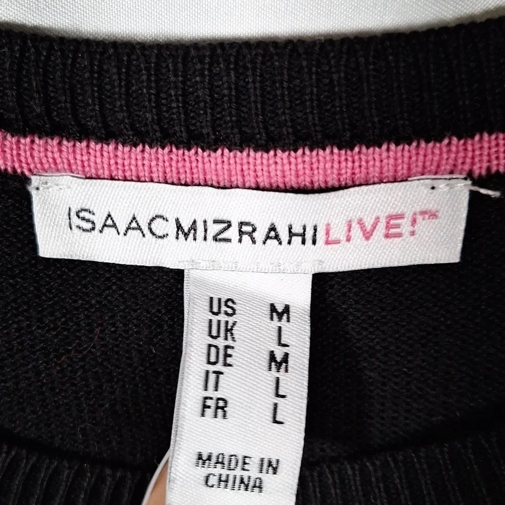 💚 Isaac Mizrahi Live Sweater Tunic Top Women's  Black Ruffle Flare Hem